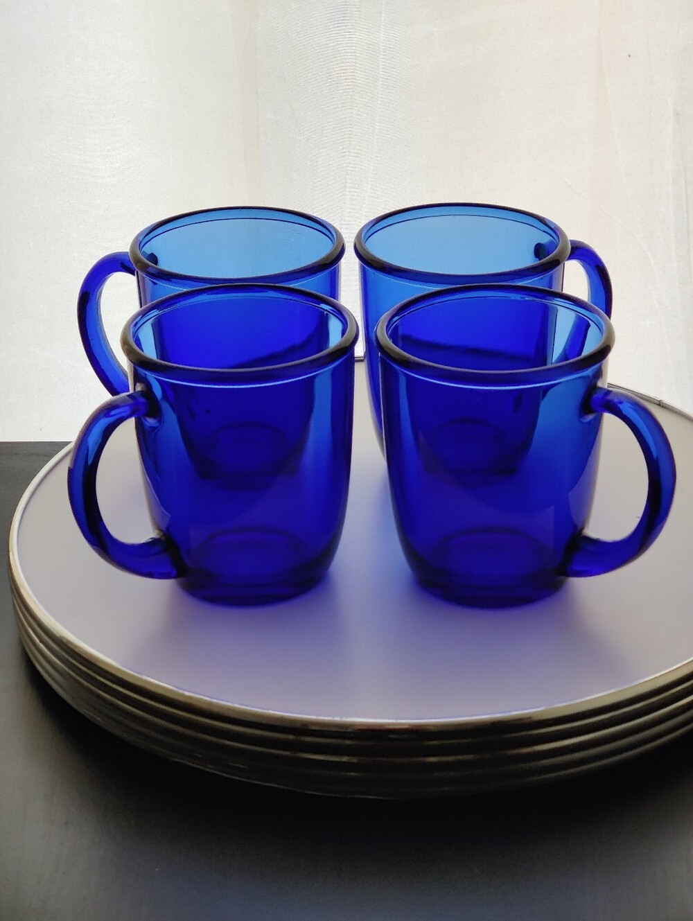 4 cobalt Blue 🔵 | Arcoroc 🇫🇷⚜️ | 8 oz glass mugs